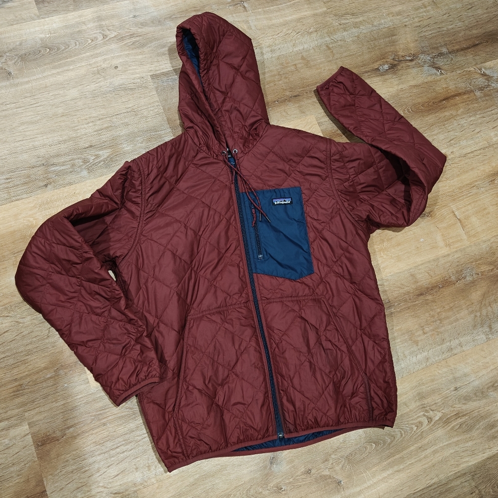 Patagonia Diamond Quilted Bomber Hoodie - Mens Size L - Sequoia Red - EUC W Flaw